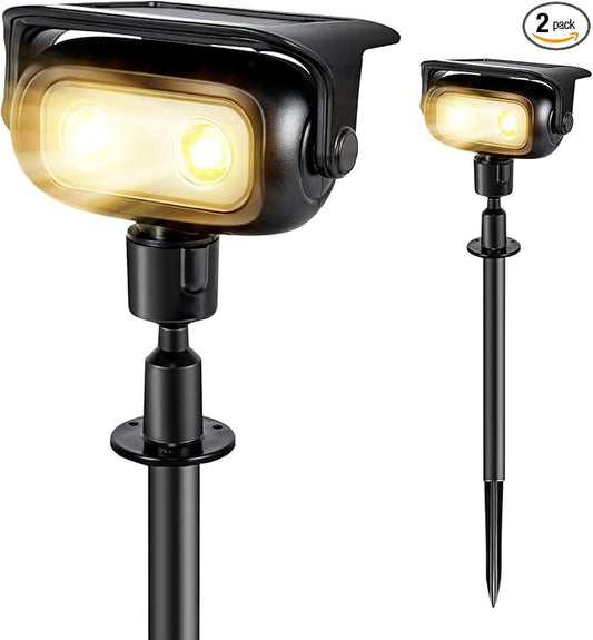 Ollny Solar Lights Outdoor Waterproof IP65, 360° Rotation Solar Spot Lights Outdoor, Long Last 2 Lighting Modes Solar Powered Garden Yard Spot Solar Lights for Outside Landscape 2 Pack (Warm White)
