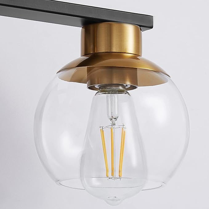 PAZALA 2 Light Vanity Lights, Black Gold Bathroom Wall Sconce Light with Globe Glass Shade, Bathroom Light Fixture Over Mirror for Bedroom, Living Room, Hallway (E26 Base)