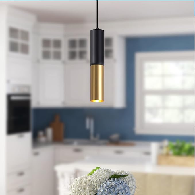 Modern Pendant Light Fixture Kitchen Island,1-Light Black Gold GU10 Hanging Light Cord Adjustable Cylinder Pendants Lamp for Livingroom Bedroom Diningroom 1-Pack