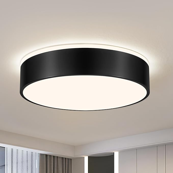 Vikaey Black LED Ceiling Light Modern Flush Mount Light Fixture Round Metal Non Dimmable Ceiling Lamp for Living Room Entryway Bedroom Kitchen 15.74 Inch