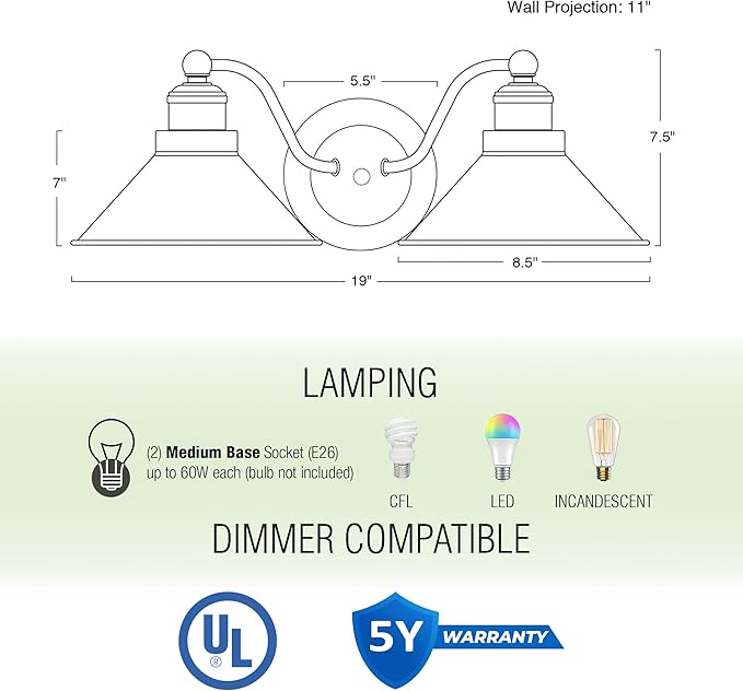 Kira Home Welton 19" 2-Light Modern Farmhouse Vanity Light with Dual Funnel Shades, Industrial Dark Bronze Wall Sconce Bathroom Light, Brushed Dark Bronze Finish
