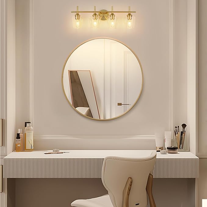 Bathroom Light Fixtures 4-Light Brushed Nickel Bathroom Vanity Light with Clear Glass Shade, Modern Wall Lights for Bedroom Hallway Living Room (Gold, 4-Light)