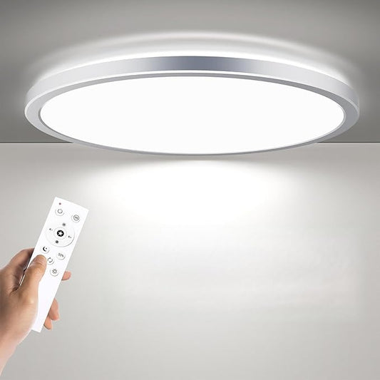 BLNAN Dimmable LED Flush Mount Ceiling Light Fixture with Remote Control, 3000K-6500K Low Profile Wired Lamp, Modern Ultra Thin Close to Ceiling Light for Bedroom Kitchen (Silver, 12Inch)