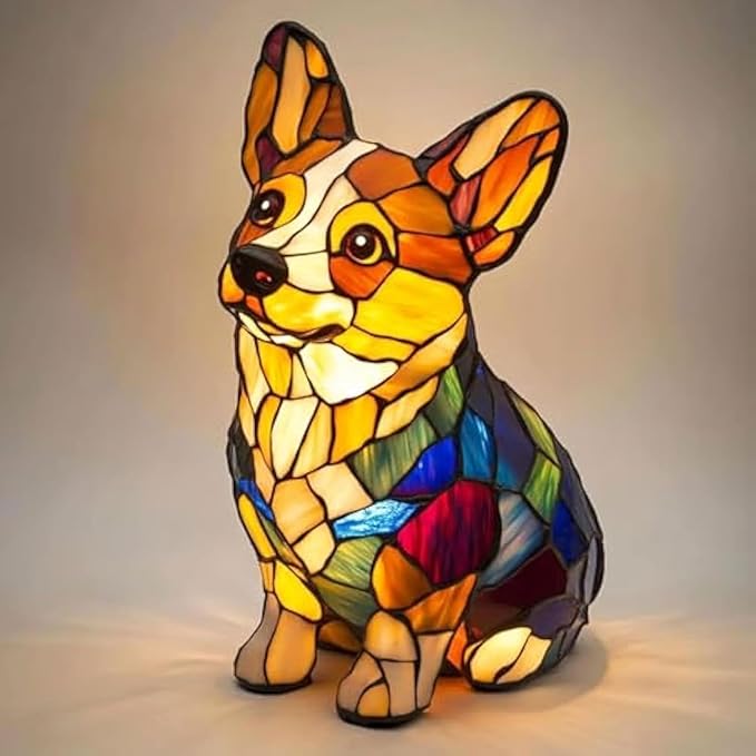 Corgi Lamps -Dogs Series Art Night Light, Retro Stained Resin Night Light, USB Cute Pet Dog LED Desk Lamp,Vintage Home Decor, Fun Gift for Dog Lover(Corgi)