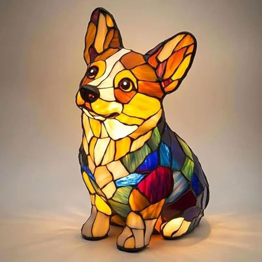 Corgi Lamps -Dogs Series Art Night Light, Retro Stained Resin Night Light, USB Cute Pet Dog LED Desk Lamp,Vintage Home Decor, Fun Gift for Dog Lover(Corgi)