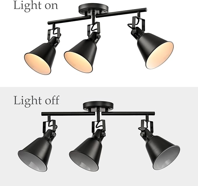 DIRYZON 3-Light Semi-Flush Mount Ceiling Track Lighting Adjustable Round Spotlight in Matte Black Multi-Directional Ceiling Mounted Art Accent Light for Bedroom Hallway Living Room Kitchen