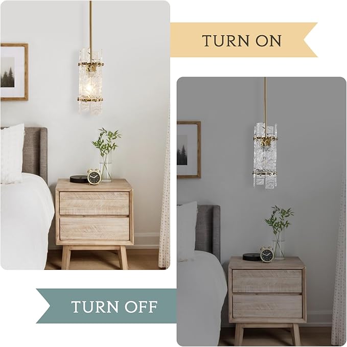 KELUOLY Modern Gold Crystal Pendant Light for Kitchen Island, Luxury Mini Water Ripple Glass Chandelier Lights Fixture, E26 Square Adjustable Hanging Pendant Lighting for Dining Room Bedroom (1-Pack)