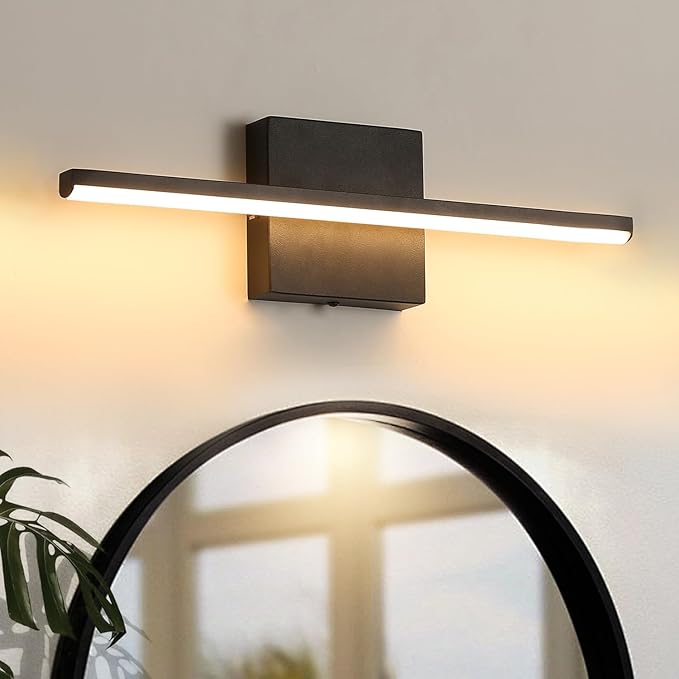 Modern Bathroom Vanity Light 16 Inch, 14W Black Bathroom Light Fixture Over Mirror, Dimmable 5CCT LED Wall Sconce Lighting for Restroom Mirro