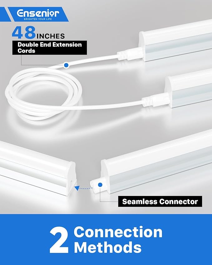Ensenior 8-Pack T5 LED Shop Lights, 4FT 2000LM 6500K Super Bright White Integrated Single Fixture, 20W Linkable Utility Commercial Lighting for Gym/Garage/Ceiling/Under Cabinet, Plug & Play