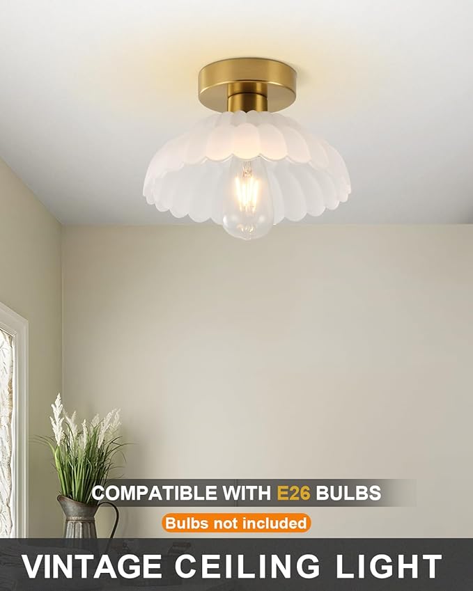 ANYLOVE 10 Inch Frosted Glass Vintage Glass Semi Flush Mount Ceiling Light, E26 Socket for Bedroom Kitchen Hallway Foyer