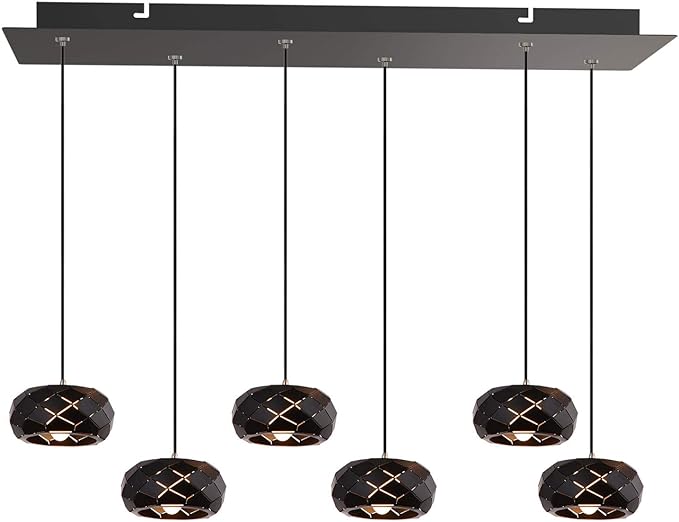 Crust 6 Mini Pendant Lighting Black - LED Hanging Light Fixture for Kitchen Island, Bar, Foyer - Cluster Pendants - Dimmable, Adjustable Wire, Lamp Bulb Included
