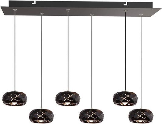 Crust 6 Mini Pendant Lighting Black - LED Hanging Light Fixture for Kitchen Island, Bar, Foyer - Cluster Pendants - Dimmable, Adjustable Wire, Lamp Bulb Included