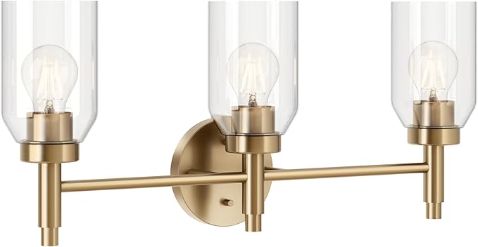 Kichler Madden 3-Light Bathroom Vanity Light Fixture with Clear Glass in Champagne Bronze, Modern Wall Mount Lighting for Single Vanity Mirror (10.5" x 24"), 55185CPZ