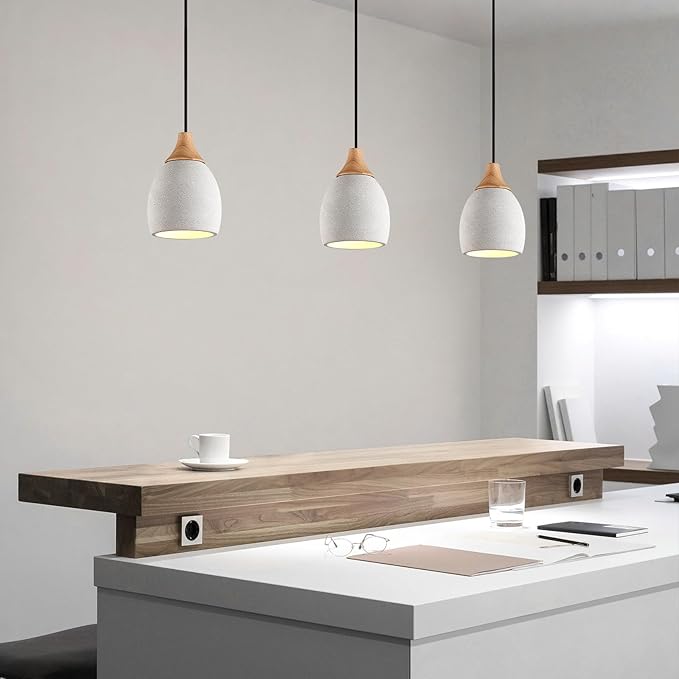 Concrete Pendant Light with Wooden, E26 Hanging Light for Restaurant Bar, Modern Industrial Hanging Cement Pendant Lighting Fixture for Kitchen Island Dinning Room Bedroom(1-Pack)