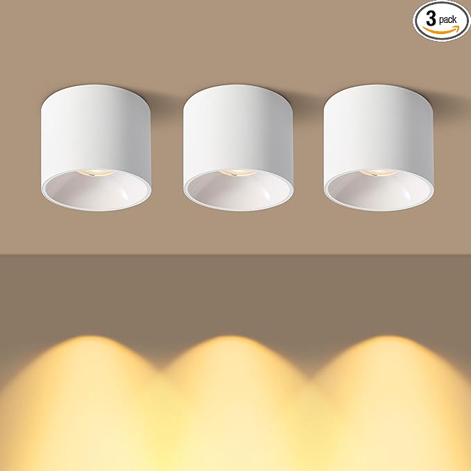 Flush Mount Dimmable Ceiling Light, Modern Close to Ceiling Light Fixtures for Hallway, Closet, 3CCT 2700K-6000K LED Ceiling Light Spot Lights for Living Room Kitchen Entryway Foyer, White, 3 Pack