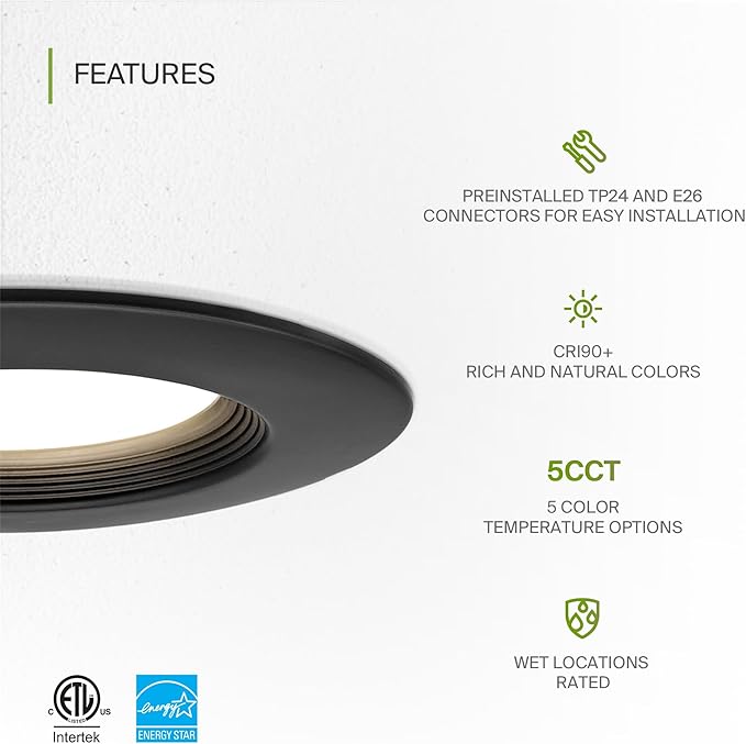 ASD 12 Pack Black Retrofit LED Recessed Lighting 6 Inch - 12W 2700K-5000K 1078LM Can Lights for Ceiling 6 Inch, Dimmable Black Recessed Lights, Baffle Trim Wet Rated Wafer Lights, ETL Energy Star