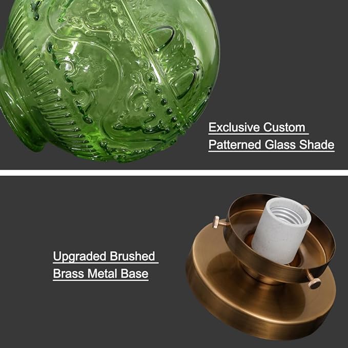 Green Globe Glass Semi Flush Mount Small Hall Ceiling Light, Modern Gold Lighting for Kitchen, Bedroom, Hallway, Porch