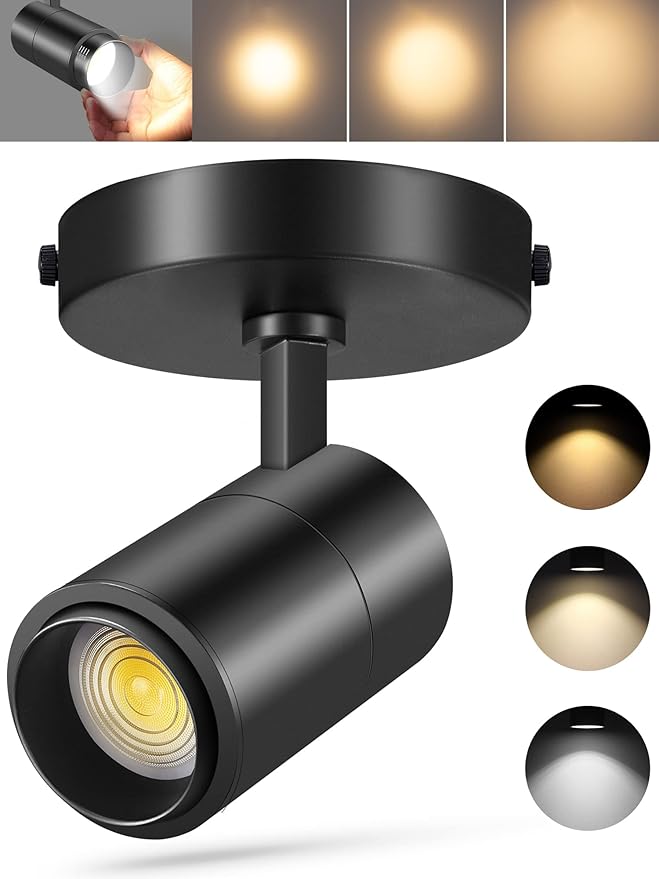 VANoopee 3-Color Zoomable LED Ceiling Spotlight Flush Mount Adjustable Spotlight Directional Dimmable Spot Lights Indoor Bright Accent Fixture for Living Room Bedroom - CRI90 15-55° 20W 2000lm Black