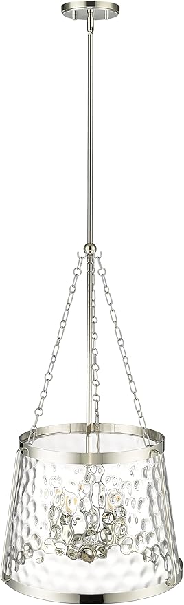 ML Lighting | Adabella Collection | 20405-PN | 5 Light Pendant in Polished Nickel Finish with Clear Hammered Glass Shade | Perfect for Kitchens, Dining Rooms, Living Rooms, Entryways, Hallways