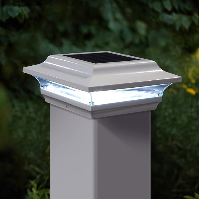 Classy Caps 4x4 Imperial Solar Post Cap - Fits 4"x4" and 3.5"x3.5" Deck & Fence Posts, White Cast Aluminum - Warm and Cool Light Modes - Heavy-Duty - Mod. #SL211W