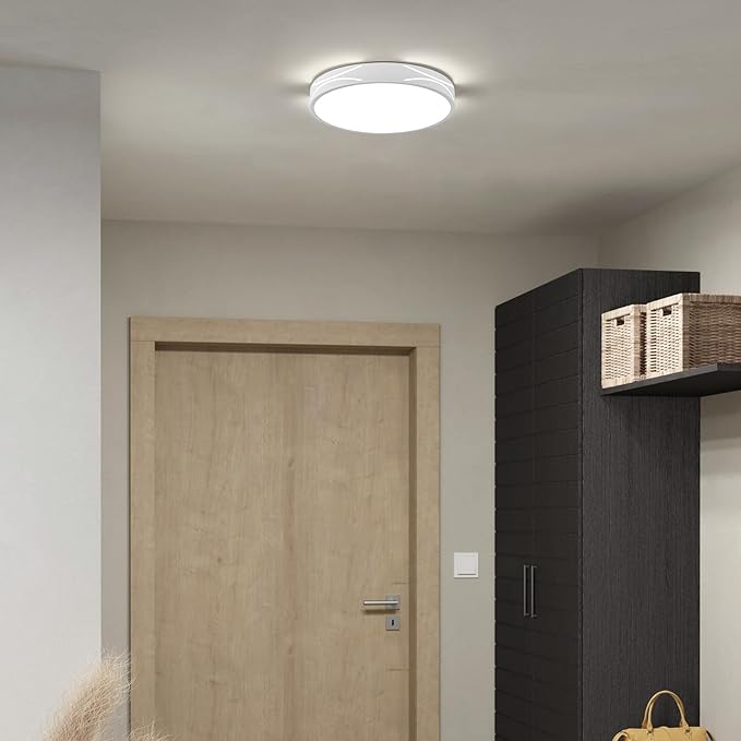 Modern Dimmable LED Flush Mount Ceiling Light, 2700K-6000K Selectable Round Close to Ceiling Lighting Fixtures, Metal Minimalist White Ceiling Lamp for Bedroom, Kitchen, Hallway, Laundry Room
