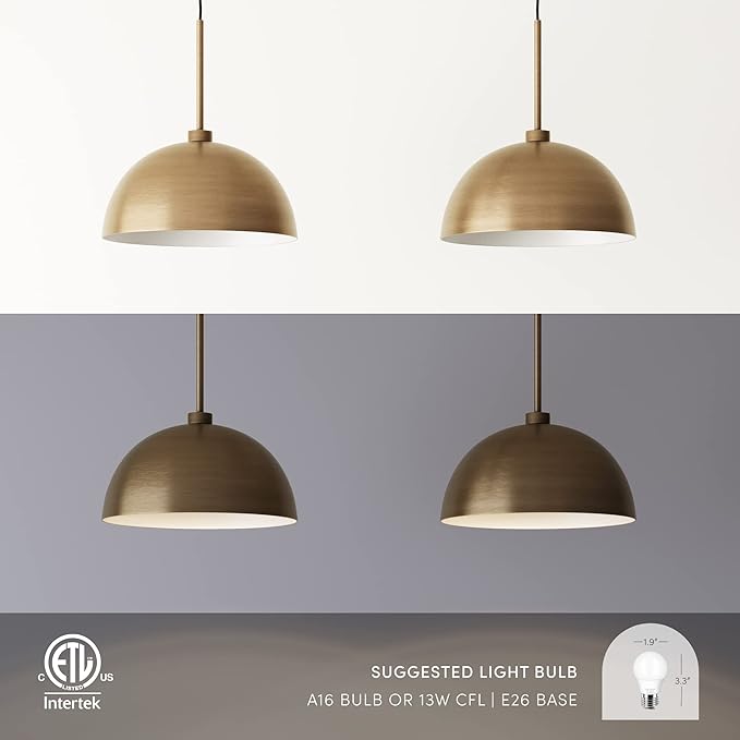 Nathan James Percy Modern 2-Light Pendant Island Light Fixture, Brass Hanging Lights with Gold Metal Shade and Adjustable Cord, for Kitchen, Living Room, Vintage Brass
