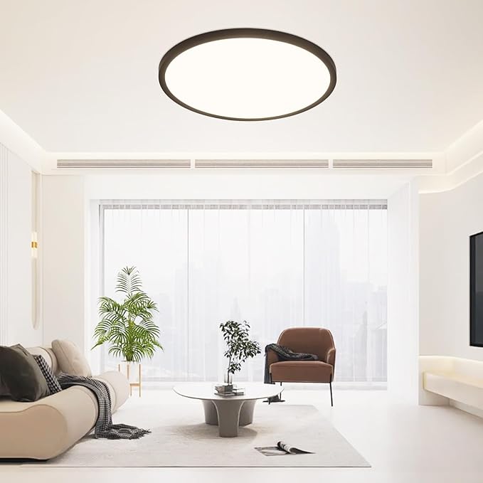 16 inch LED Flush Mount Ceiling Light, 32W 3200lm Dimmable Ceiling Light Fixtures, 3000K/4000K/6500K Selectable, Ultra Thin Round Lamp for Bedroom Kitchen Living Room Dining Room, Black