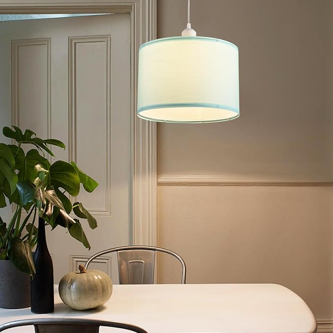 2 Pack Plug in Pendant Light, Hanging Light with 15Ft Clear Cord, On/Off Switch, Blue Fabric Lamp Shade, Hanging Light Fixture for Bedroom, Kitchen, Living Room, Dining Table