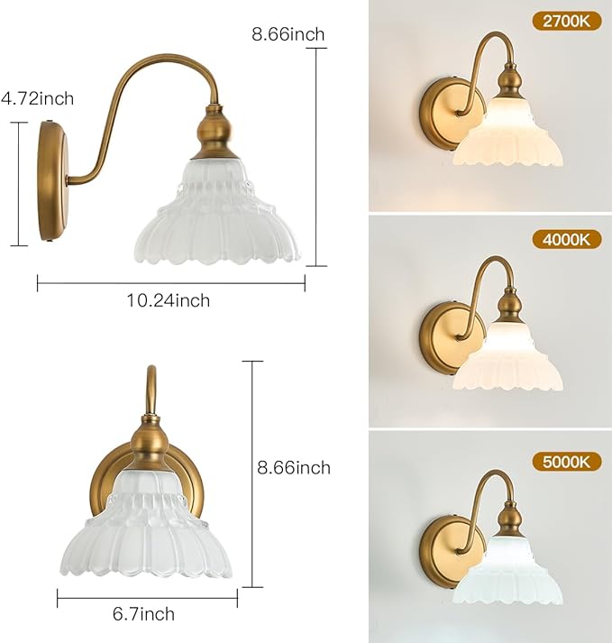 Modern White Glass Bathroom Wall Sconces Bedroom Vintage Wall Sconce Light Wall Light Fixtures for Hallway Kitchen Dress Room