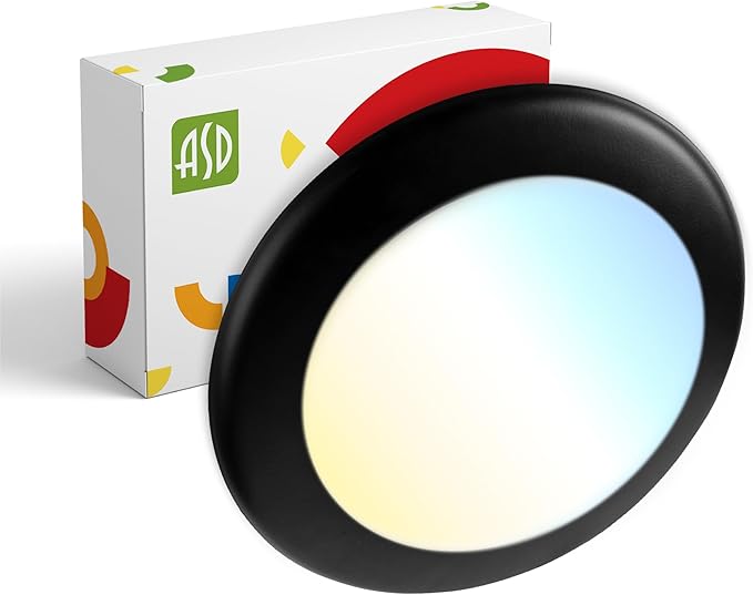 ASD 1 Pack LED Disk Lights 6 Inch, 15W 5CCT 2700K-5000K 1245LM CRI90+, Dimmable Flush Mount Ceiling Light Fixture, Low Profile Surface Mount Disc Lights, Junction Box or Recessed Can Install, UL