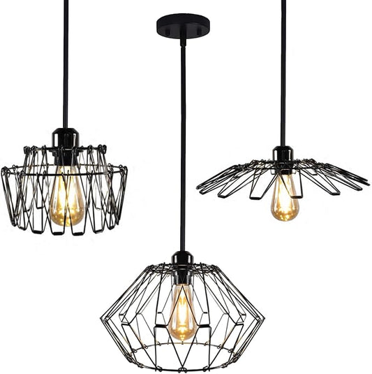 KOSTA Pendant Light Fixtures, Adjustable Hanging Ceiling Lamp with Metal Cage Lamp Shade Covers Decorative, Vintage Retro Industrial Style for Kitchen, Cafe, 12 Inch, E26, Bulb Not Included