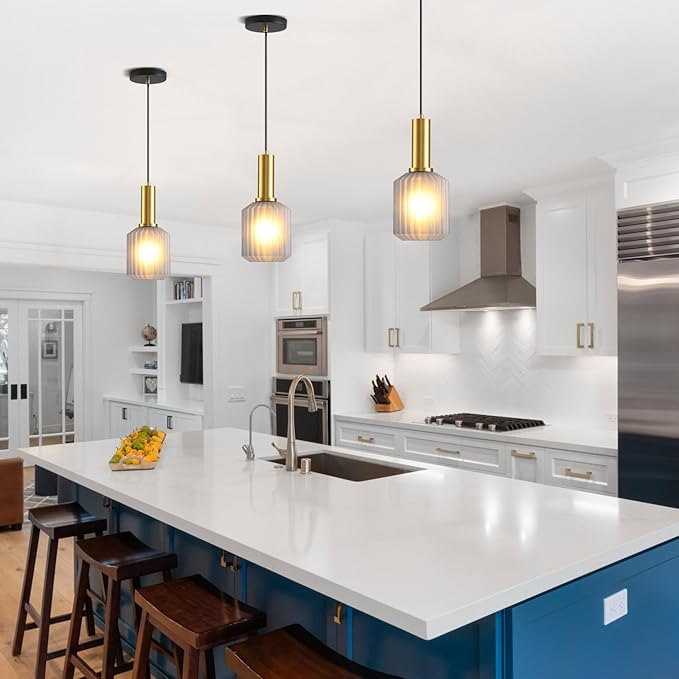 2 Pack Mid Century Smoke Gray Glass Pendant Light Fixture Brushed Gold Pendant Lights Kitchen Island Modern Globe Pendant Lighting Adjustable Modern Entry Hanging Light