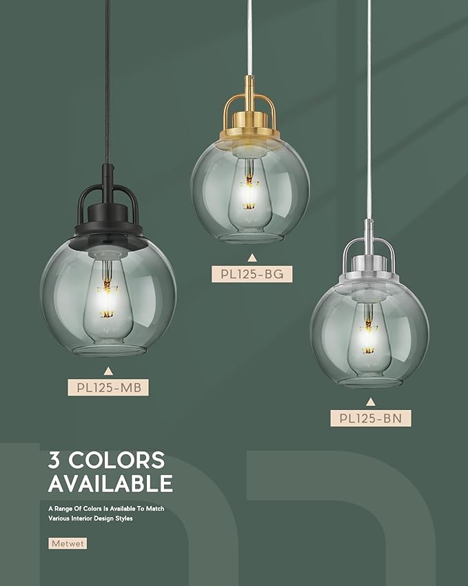 Pendant Lights Kitchen Island, 7" Matte Black Pendant Light Fixtures Over Island with Globe Clear Glass Shade, Farmhouse Hanging Lights for Dining Room Entryway, PL125-MB-1PK