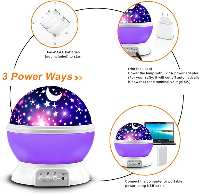 MOKOQI Star Projector Night Lights for Kids, Birthday Gifts for 1-4-6-14 Year Old Girl and Boy, Projection Lamp for Kids Bedroom, Glow in The Dark Stars and Moon for Child Asleep Peacefully- Purple