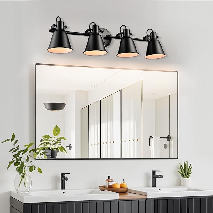 DIRYZON 4-Light Industrial Matte Black Adjustable Round Track Lighting, Semi Flush Mount Ceiling Light with Multi-Directional Heads for Kitchen, Living Room, Bedroom, Hallway, Dimmable