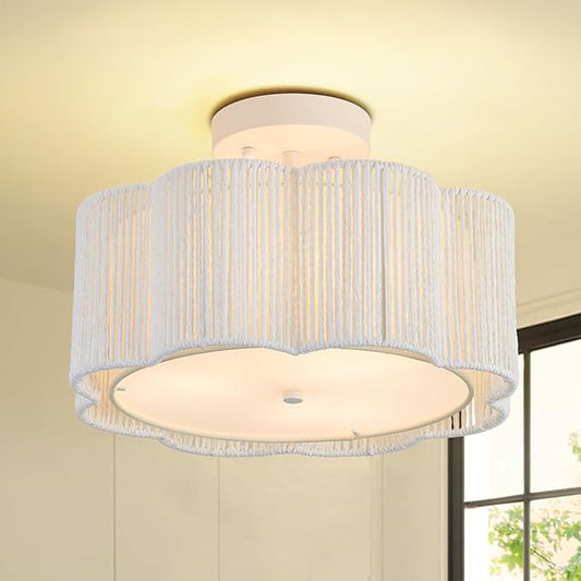 13 Inch Rattan Flush Mount Ceiling Lights 3 Lights Boho Farmhouse Ceiling Light Fixtures Wicker Hand Woven Light Fixtures for Dining Room Kitchen Bedroom Foyer Hallway Entryway