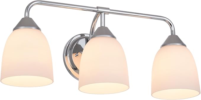 Chrome 3-Light Traditional Bathroom Vanity Light Fixtures Over Mirror, Modern Vanity Lights for Living Room, Standard E26 Base, Chrome