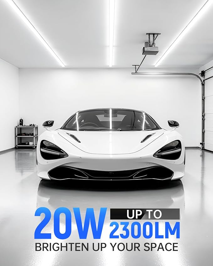 (2 Pack 4FT T5 LED Shop Light,6500K,20W,2300LM(Super Bright White) Linkable LED Integrated Fixture,Garage Ceiling and Cabinet Light,Strip Light,Corded Electric with ON/Off Switch