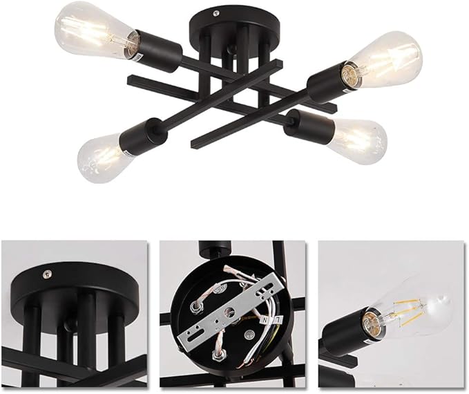 ZGLAOJT Semi Flush Mount 4 Light Ceiling Light Matte Black with E26 Base Modern Chandelier for Farmhouse Kitchen Dining Room Bedroom Study Living Room.