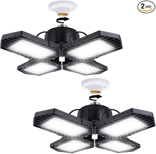 2Pack LED Garage Lights,100W Deformable LED Lighting 10000LM E26 Daylight 6000K Super Bright Adjustable Lights for Warehouse