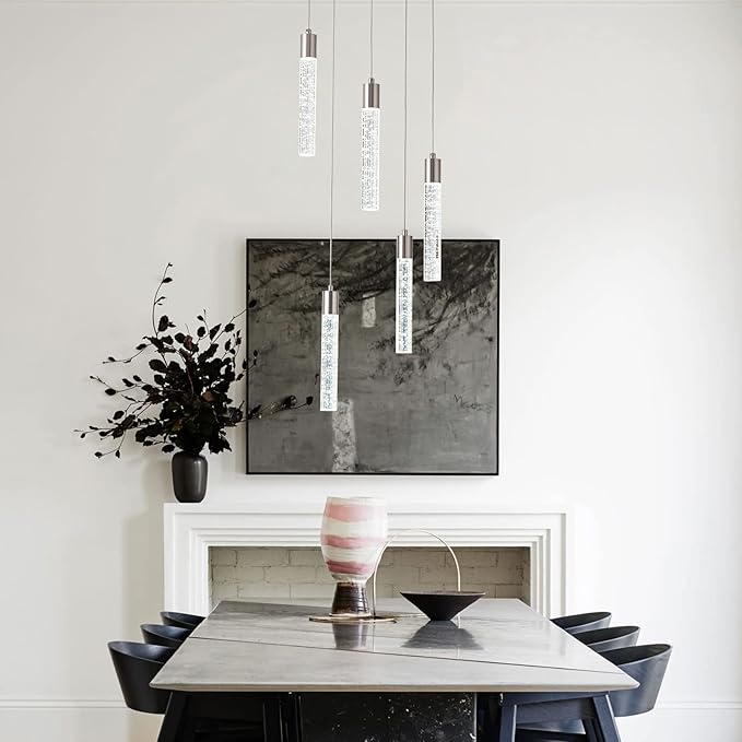 Pendant Lights Kitchen Island,Canopy Switch to dimmable 3000-4000-6000K Colors Pendant Lighting Brushed Nickel. Star Bubble Crystal Island Pendant Lighting