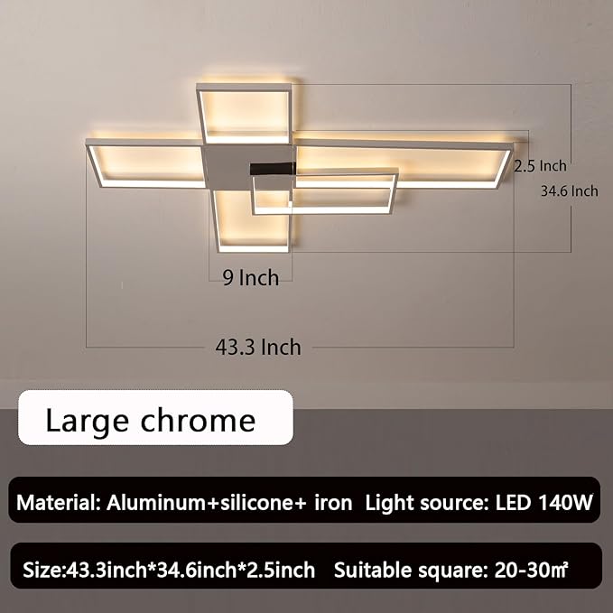 Dimmable with Remote Control LED Ceiling Light 3000K-7000K Flush Mount Luminaire Black Finished Chandelier for Living Room Dining Room Bedroom Kitchen (Chrome-VL17025-WK-L)