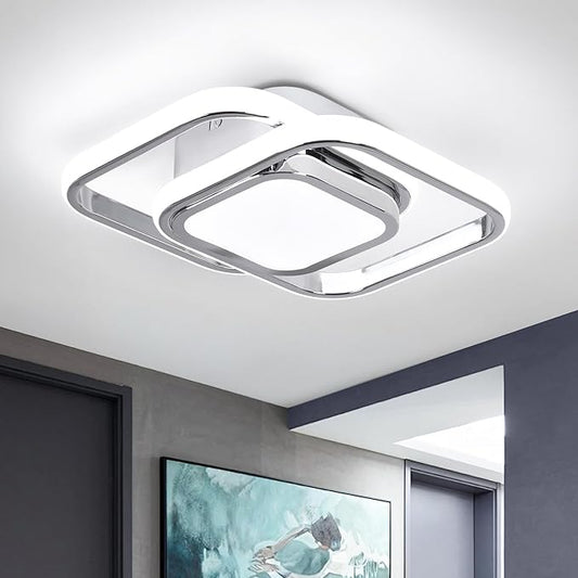 CANEOE Square Hallway Ceiling Light Fixtures,6000K Cool White Modern Flush Mount Ceiling Light,Chrome Led Hallway Lighting Fixtures for Kitchen Entryway Bedroom Laundry Room