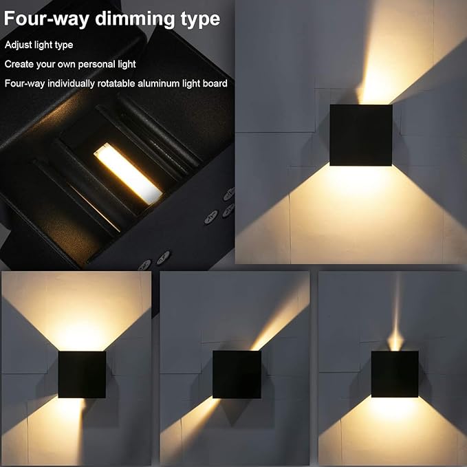 2 Pack Outdoor Sconces Wall Lights LED 20W Exterior/Interior Up and Down Lights IP65 Waterproof Modern Outdoor Lighting Fixtures Square Aluminum Wall Mount Light Black 3000K Warm Lights