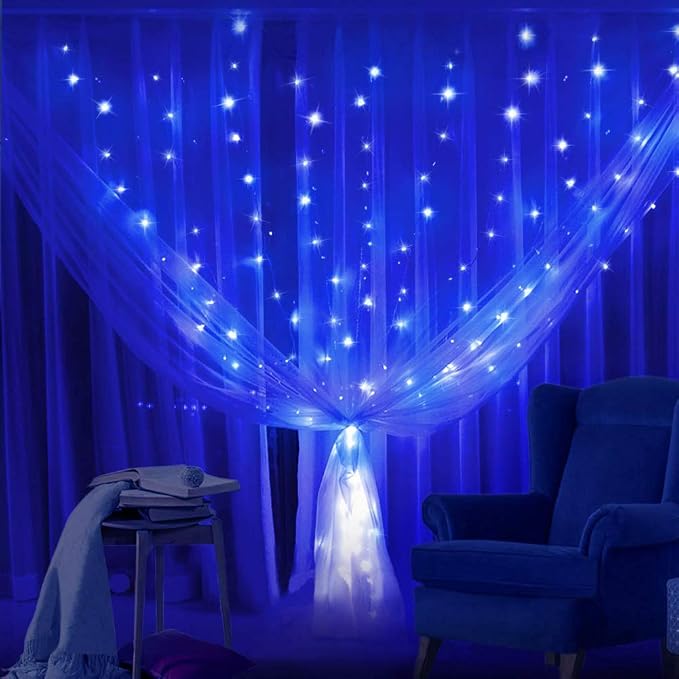 HEYFUNi Curtain Lights,304LED 9.8ftX9.8ft 30V 8Modes Safety Window Lights with Memory for Home Wedding Christmas Party Patio Lawn Garden Bedroom Outdoor Indoor Wall Decorations (304 LED, Blue)
