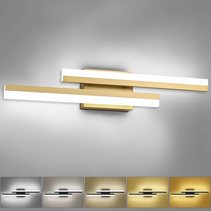 PRESDE 24 Inch LED Vanity Light Brushed Gold Bathroom Light Fixtures Over Mirror Modern Bath Lighting Bar 5CCT