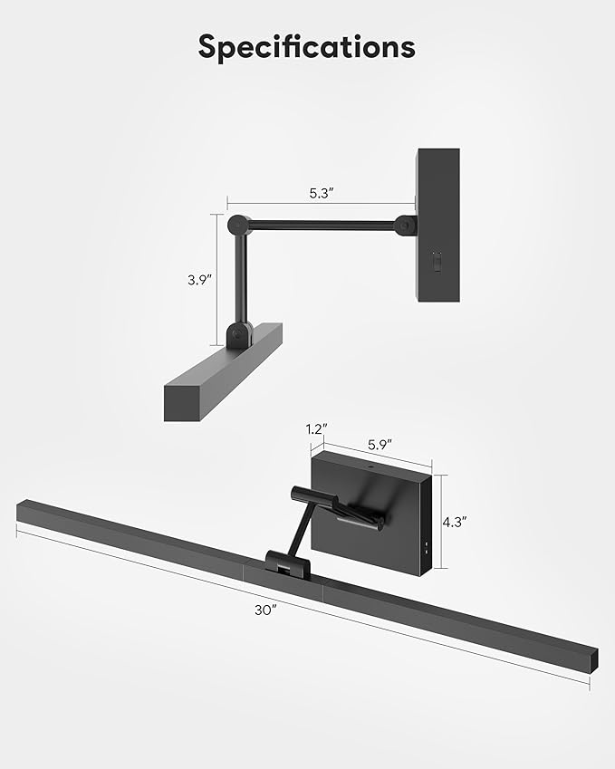 VONLUCE 30" LED Bathroom Vanity Light, 3CCT Modern LED Vanity Lights with 360° Rotatable Head & Swing Arm, 11.4W Bathroom Light Fixture Over Mirror, LED Lights for Bathroom Bedroom, Matte Black