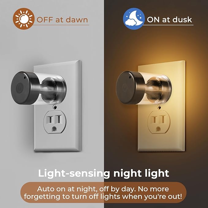 2 Pack Dimmable LED Night Light,Touch Control & 3-Color Temperature (3000K-5000K) Plug-in Wall Nightlight with Dusk to Dawn Sensor,Stepless Dimming100%-10%, IP65 Waterproof for Bathroom Hallway Stairs
