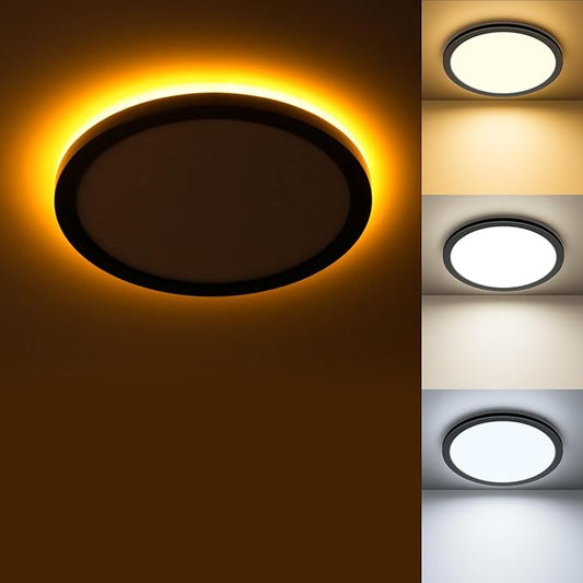 Matane Dimmable LED Flush Mount Ceiling Light Fixture with Night Light, 8.7inch 1800LM 3000K/4000K/5000K Selectable, Low Profile Ceiling Light for Hallway Kitchen Bedroom, Round Black