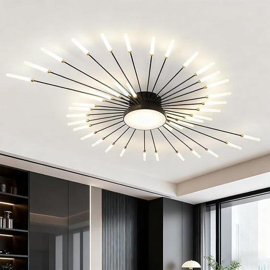 51 Inch Modern LED Ceiling Light 42+1 Lights Ceiling lamp Flush Mount Chandelier Black Interior Lighting for Living Room Dining Room Bedroom 4000K Fireworks Decoration Close to Ceiling Light